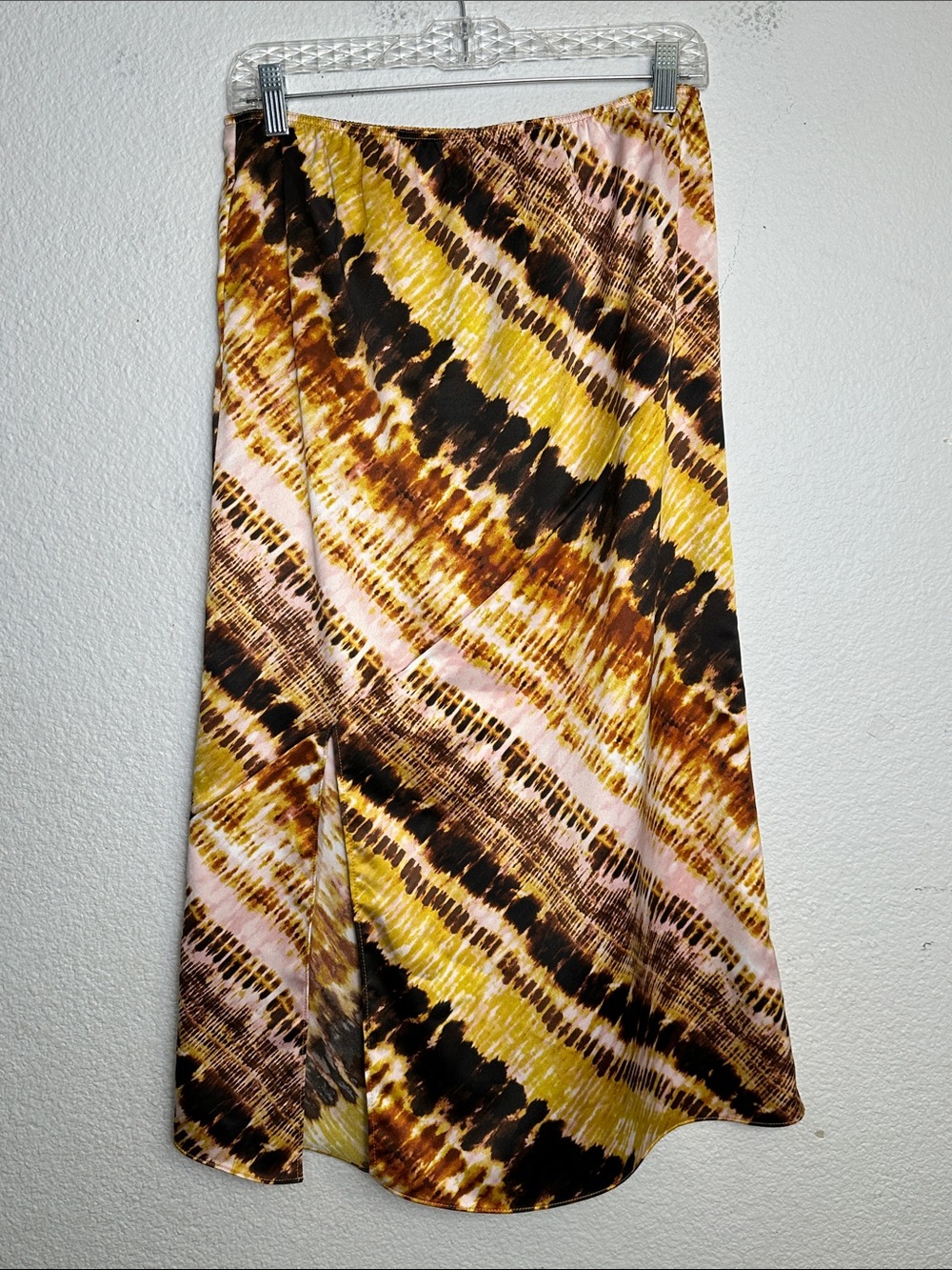 NEW Marc New York Tie Satin Skirt Brown Yellow A-Line Midi Y2K Small